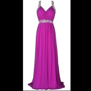Stunning Pink/Purple Rhinestone Long Maxi Dress